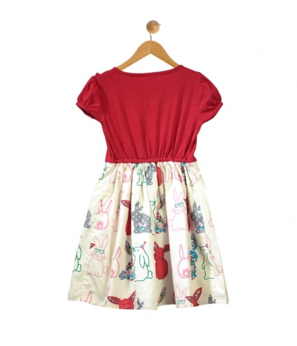 Generic Girl's Cotton Printed Short Sleeve Round Neck Dress (Red-White) Generic Girl's Cotton Printed Short Sleeve Round Neck Dress (Red-White)