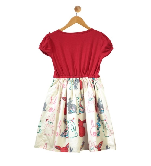 Generic Girl's Cotton Printed Short Sleeve Round Neck Dress (Red-White)