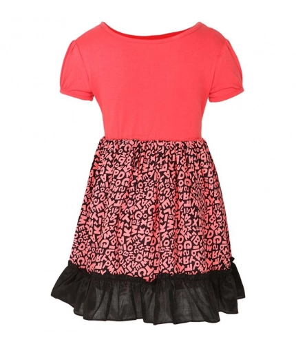 Generic Girl's Polyester Crepe Embellished Short Sleeve Round Neck Dress (Pink) Generic Girl's Polyester Crepe Embellished Short Sleeve Round Neck Dress (Pink)