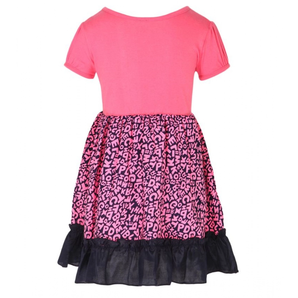 Generic Girl's Polyester Crepe Embellished Short Sleeve Round Neck Dress (Pink) Generic Girl's Polyester Crepe Embellished Short Sleeve Round Neck Dress (Pink)