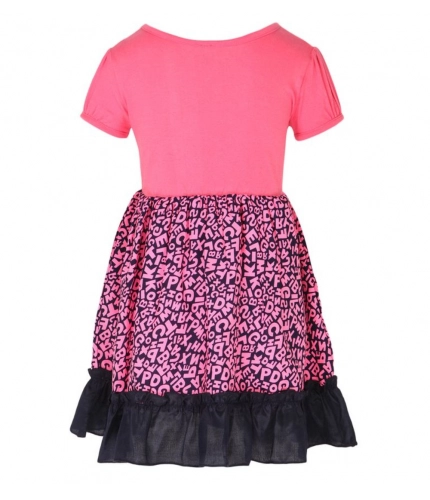 Generic Girl's Polyester Crepe Embellished Short Sleeve Round Neck Dress (Pink) Generic Girl's Polyester Crepe Embellished Short Sleeve Round Neck Dress (Pink)