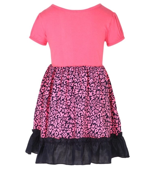 Generic Girl's Polyester Crepe Embellished Short Sleeve Round Neck Dress (Pink)