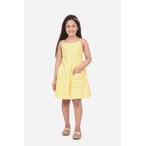 Generic Girl's Polyester Cotton Blend Striped Sleeveless Round Neck Dress (Yellow)