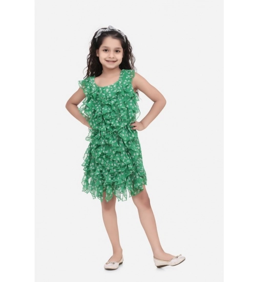 Generic Girl's Chiffon Ruffled Sleeveless Round Neck Dress (Green)