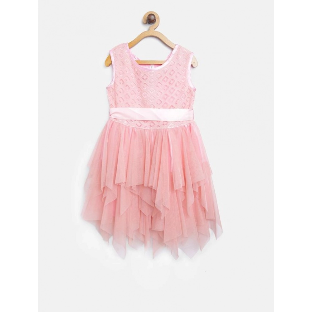 Generic Girl's Polyester Net Embroidered Sleeveless Round Neck Dress (Peach) Generic Girl's Polyester Net Embroidered Sleeveless Round Neck Dress (Peach)