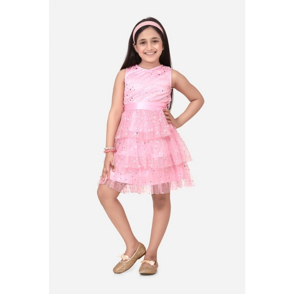 Generic Girl's Net Embellished Sleeveless Round Neck Dress (Pink) Generic Girl's Net Embellished Sleeveless Round Neck Dress (Pink)