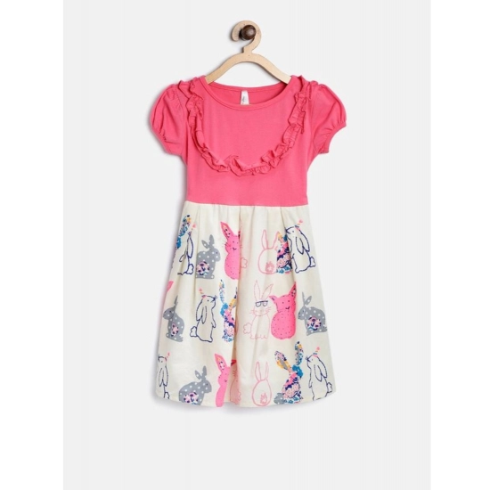 Generic Girl's Cotton Printed Short Sleeve Round Neck Dress (Pink-White) Generic Girl's Cotton Printed Short Sleeve Round Neck Dress (Pink-White)