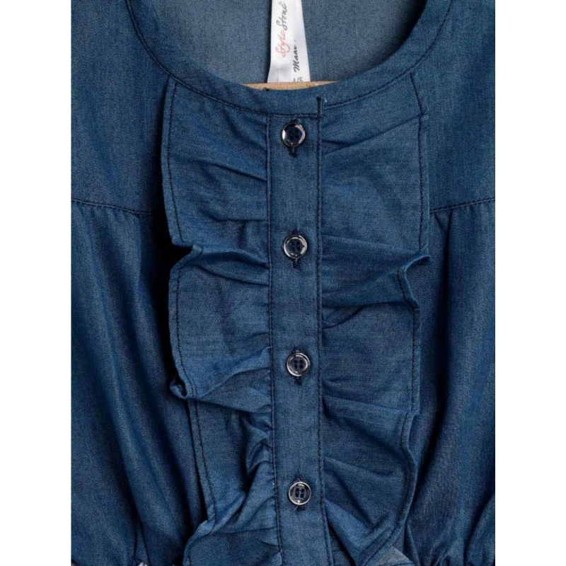 Girl's Denim-Cotton Floral Printed Sleeveless Round Neck Dress (Multicolor)