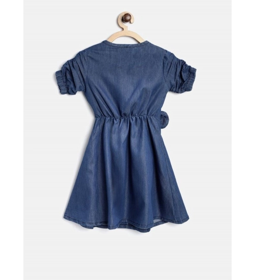 Generic Girl's Denim Striped Sleeveless Round Neck Dress (Blue)