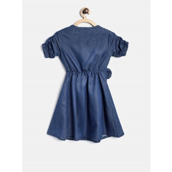 Generic Girl's Denim Striped Sleeveless Round Neck Dress (Blue)