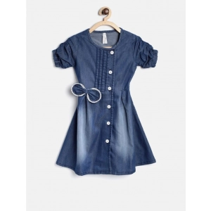 Generic Girl's Denim Striped Sleeveless Round Neck Dress (Blue)