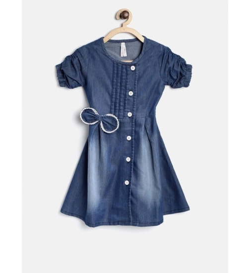 Generic Girl's Denim Striped Sleeveless Round Neck Dress (Blue)