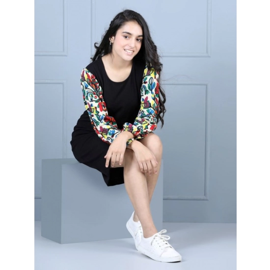 Generic Girl's Polyester Printed Long Sleeve Round Neck Dress (Multicolor)