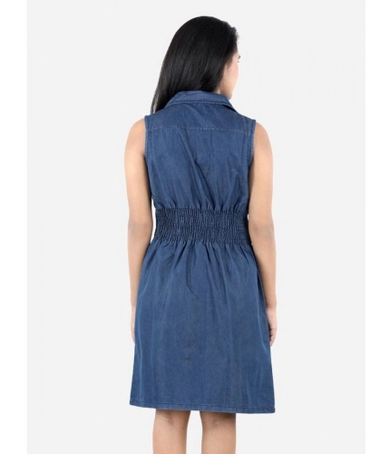 Generic Girl's Denim Solid Sleeveless Shirt collar Dress (Blue) Generic Girl's Denim Solid Sleeveless Shirt collar Dress (Blue)