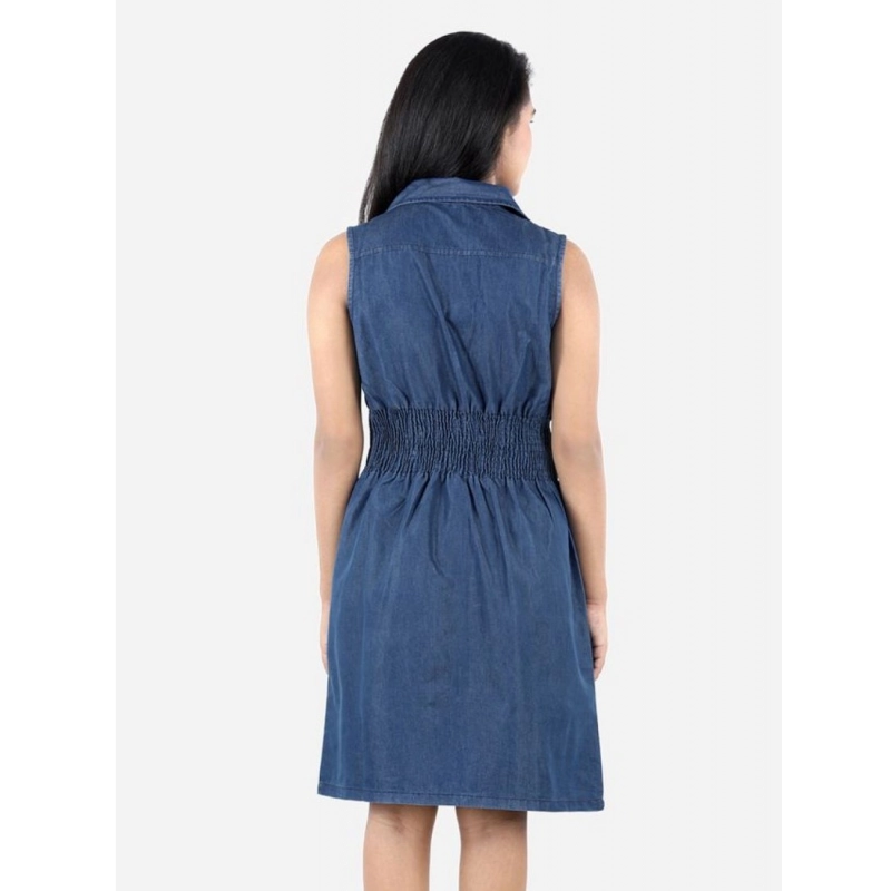 Girl's Denim Solid Sleeveless Shirt collar Dress (Blue) Girl's Denim Solid Sleeveless Shirt collar Dress (Blue)