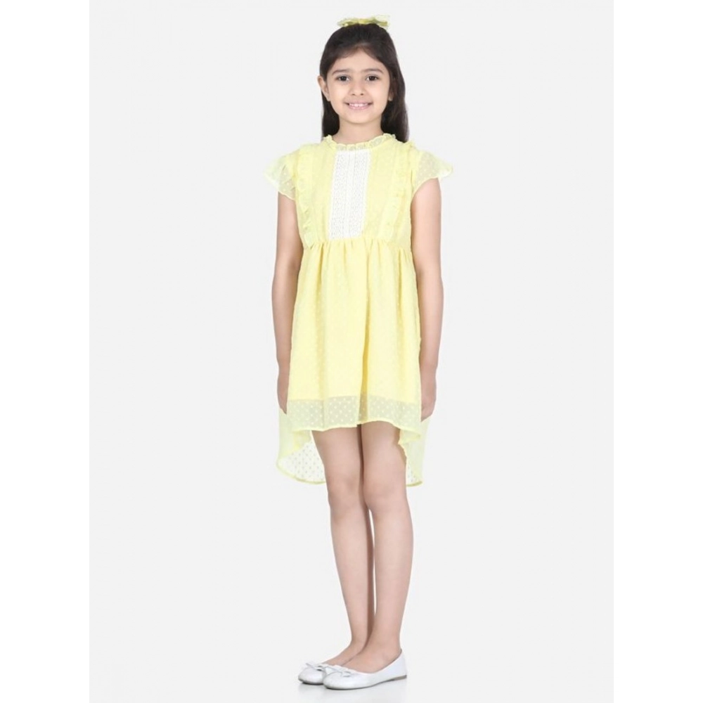 Generic Girl's Polyester Solid Short Sleeve Round Neck Dress (Lemon Yellow) Generic Girl's Polyester Solid Short Sleeve Round Neck Dress (Lemon Yellow)