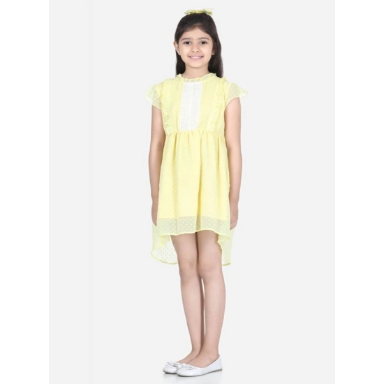 Generic Girl's Polyester Solid Short Sleeve Round Neck Dress (Lemon Yellow)
