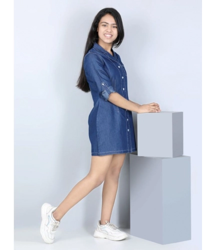 Generic Girl's Denim Solid Long Sleeve Shirt collar Dress (Blue) Generic Girl's Denim Solid Long Sleeve Shirt collar Dress (Blue)