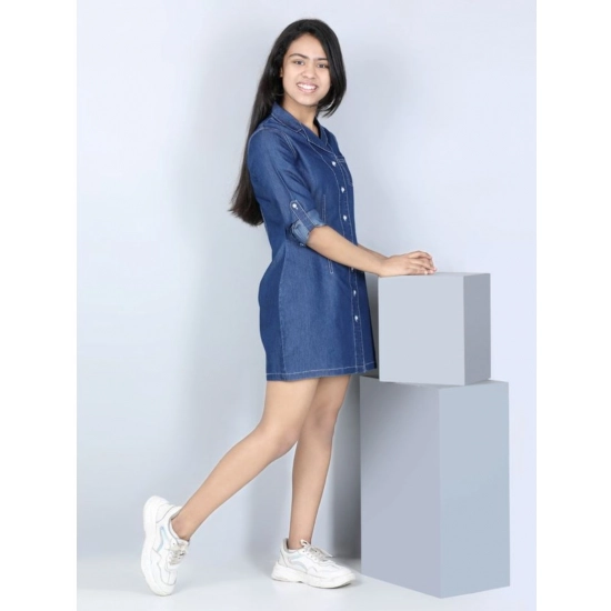 Generic Girl's Denim Solid Long Sleeve Shirt collar Dress (Blue) Generic Girl's Denim Solid Long Sleeve Shirt collar Dress (Blue)