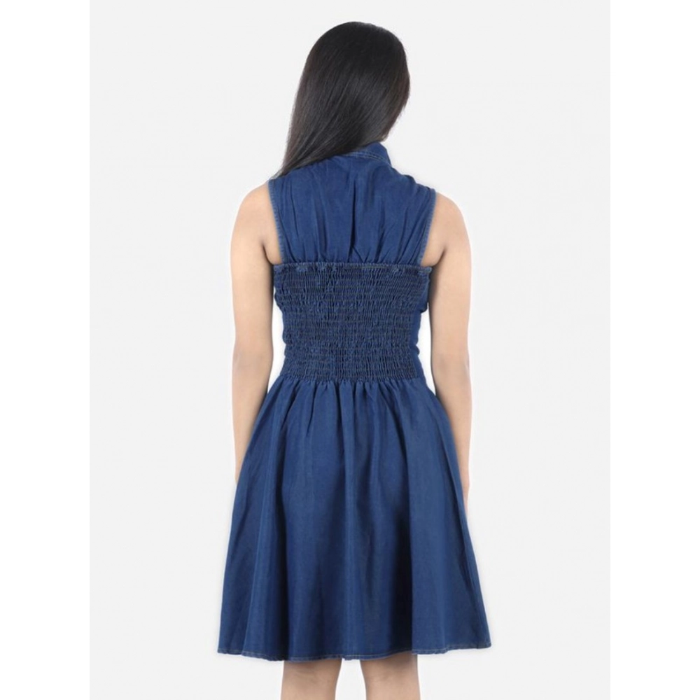 Generic Girl's Denim Solid Sleeveless Shirt collar Dress (Blue) Generic Girl's Denim Solid Sleeveless Shirt collar Dress (Blue)