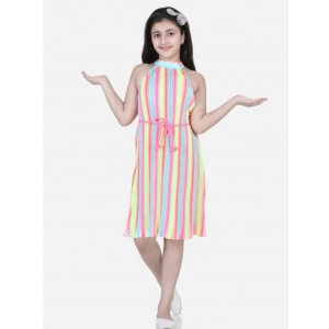 Generic Girl's Polyester Crepe Striped Sleeveless Round Neck Dress (Multicolor)