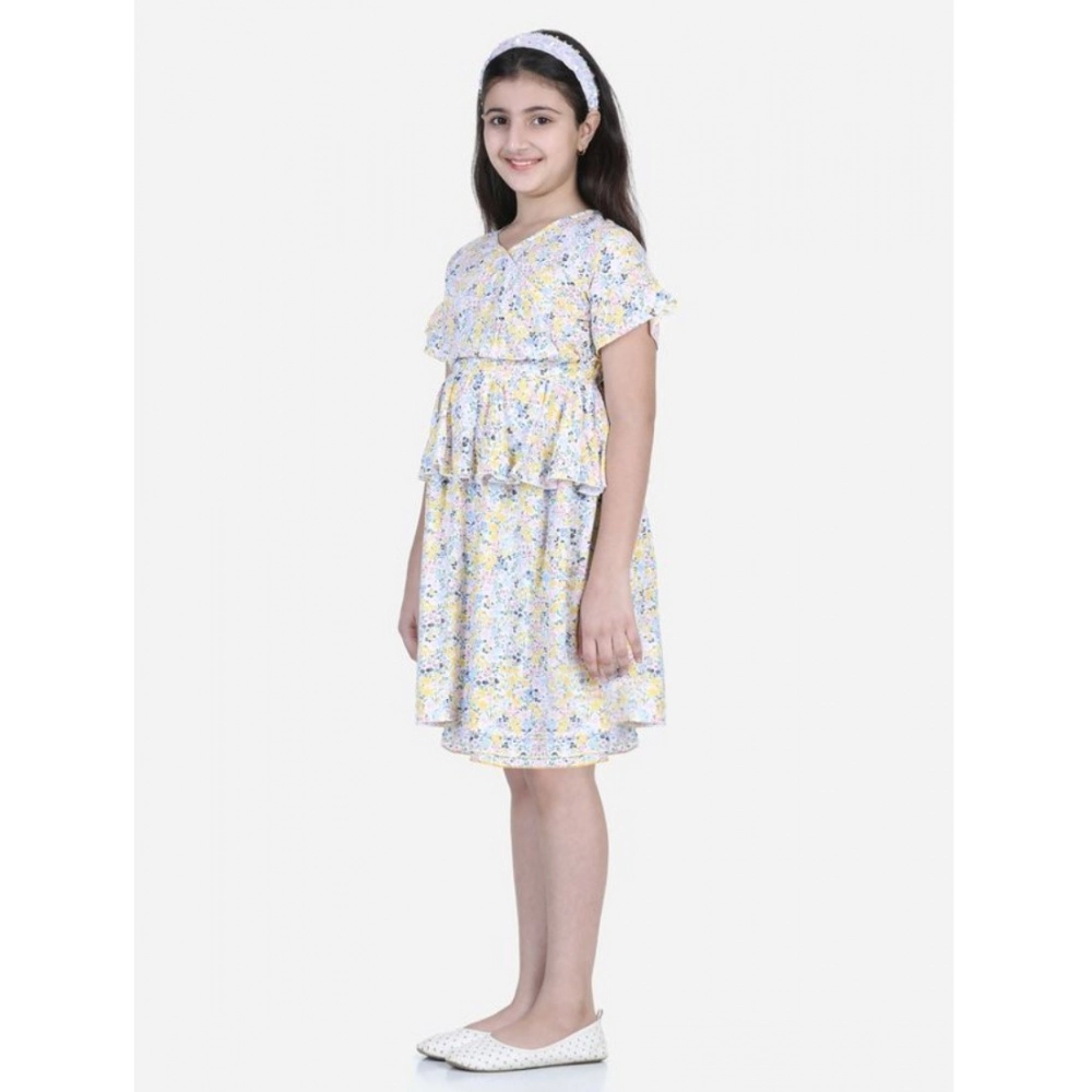 Generic Girl's Rayon Floral Printed Short Sleeve V-Neck Dress (Multicolor) Generic Girl's Rayon Floral Printed Short Sleeve V-Neck Dress (Multicolor)