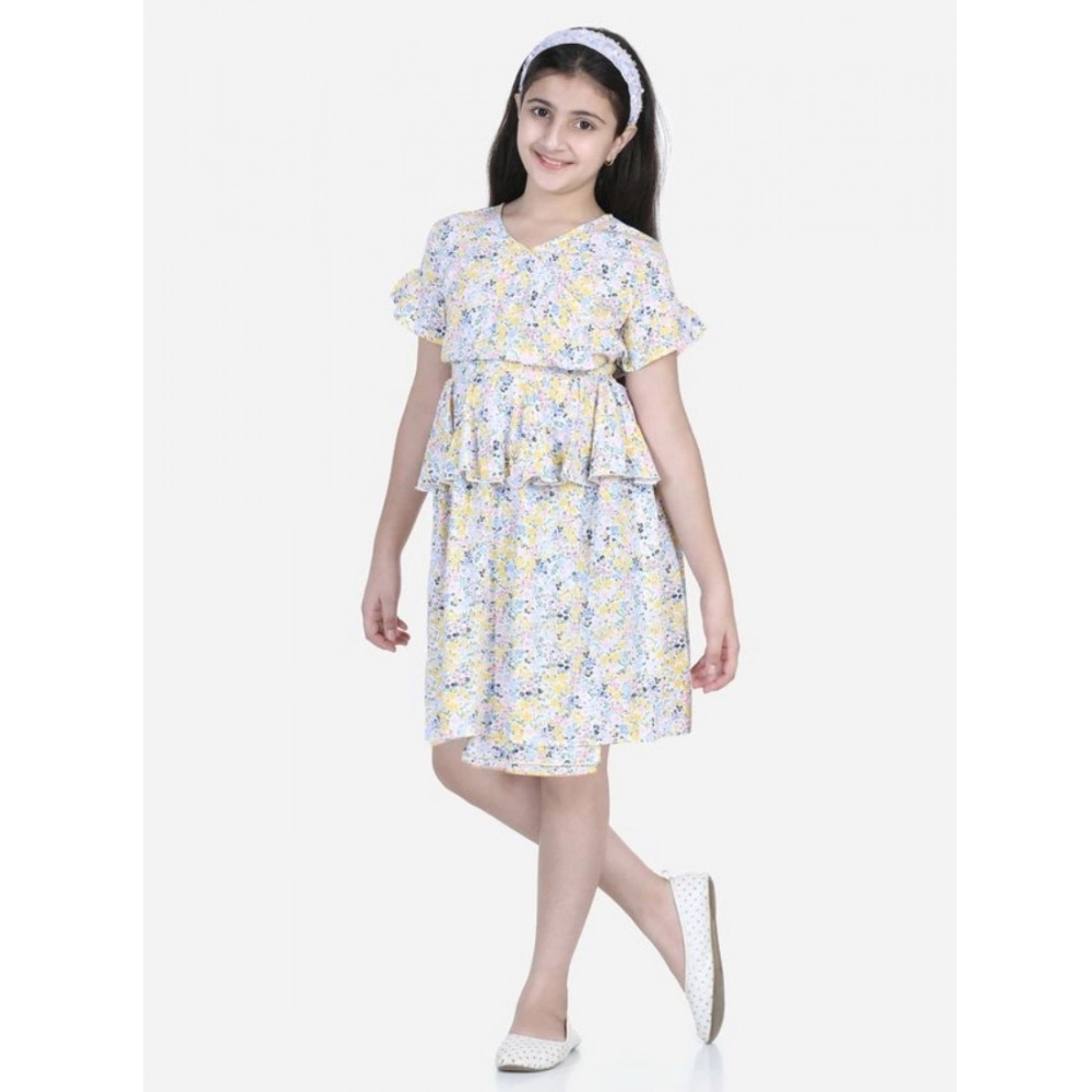 Generic Girl's Rayon Floral Printed Short Sleeve V-Neck Dress (Multicolor) Generic Girl's Rayon Floral Printed Short Sleeve V-Neck Dress (Multicolor)