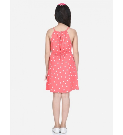 Generic Girl's Polyester Printed Short Sleeve Round Neck Dress (Orange)