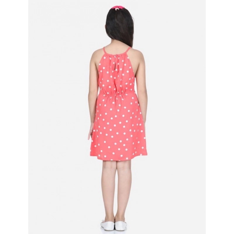 Girl's Polyester Printed Short Sleeve Round Neck Dress (Orange)