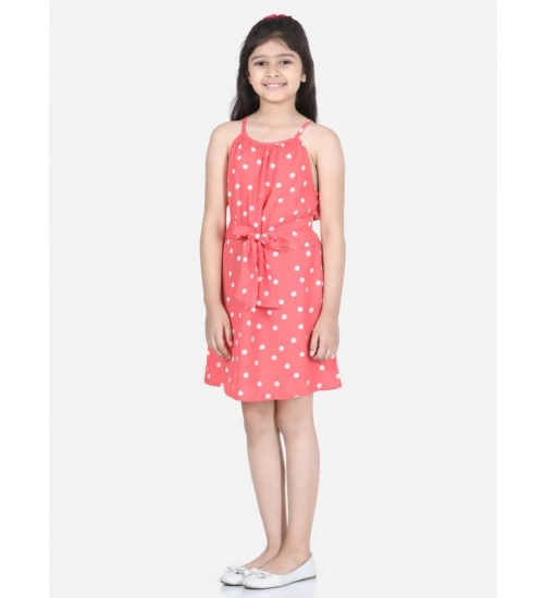 Generic Girl's Polyester Printed Short Sleeve Round Neck Dress (Orange)