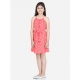 Generic Girl's Polyester Printed Short Sleeve Round Neck Dress (Orange) Generic Girl's Polyester Printed Short Sleeve Round Neck Dress (Orange)
