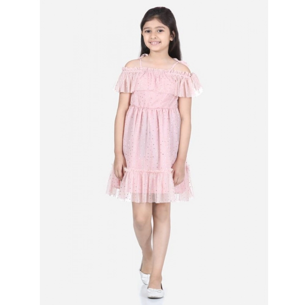 Generic Girl's Polyester Net Embellished Short Sleeve Shoulder Straps Dress (Pink) Generic Girl's Polyester Net Embellished Short Sleeve Shoulder Straps Dress (Pink)