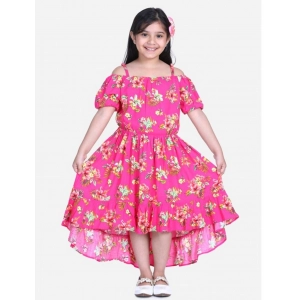 Generic Girl's Rayon Solid Short Sleeve Shoulder Straps Dress (Pink)