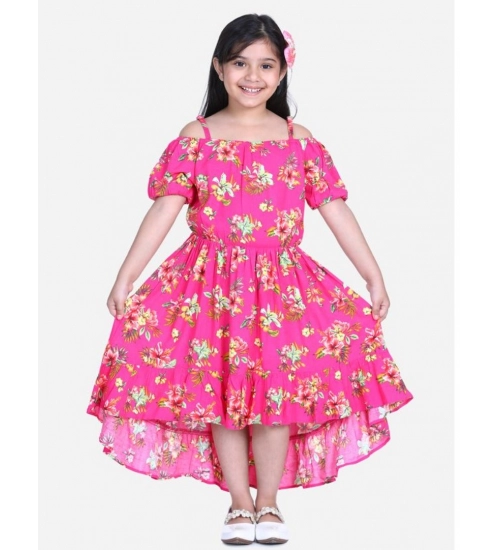 Generic Girl's Rayon Solid Short Sleeve Shoulder Straps Dress (Pink)