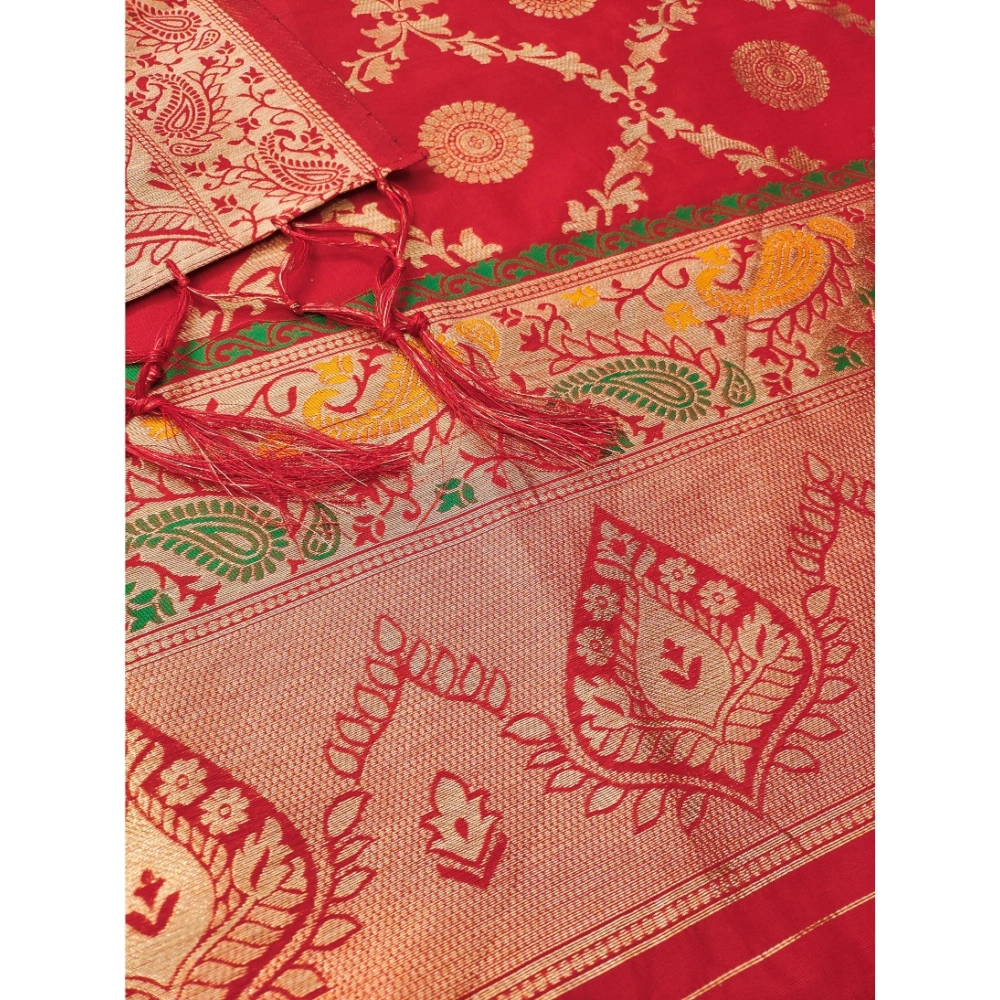 Generic Women's Banarasi Silk Printed Unstitched Salwar Suit Material With Dupatta (Red, 3Mtrs) Generic Women's Banarasi Silk Printed Unstitched Salwar Suit Material With Dupatta (Red, 3Mtrs)
