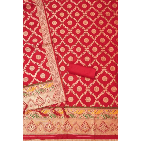 Generic Women's Banarasi Silk Printed Unstitched Salwar Suit Material With Dupatta (Red, 3Mtrs) Generic Women's Banarasi Silk Printed Unstitched Salwar Suit Material With Dupatta (Red, 3Mtrs)