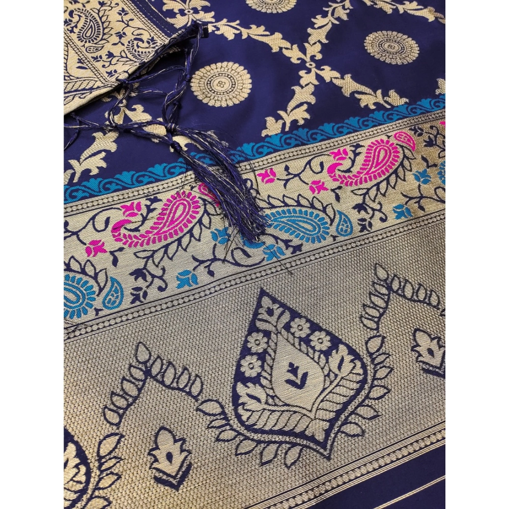 Generic Women's Banarasi Silk Printed Unstitched Salwar Suit Material With Dupatta (Navy Blue, 3Mtrs) Generic Women's Banarasi Silk Printed Unstitched Salwar Suit Material With Dupatta (Navy Blue, 3Mtrs)