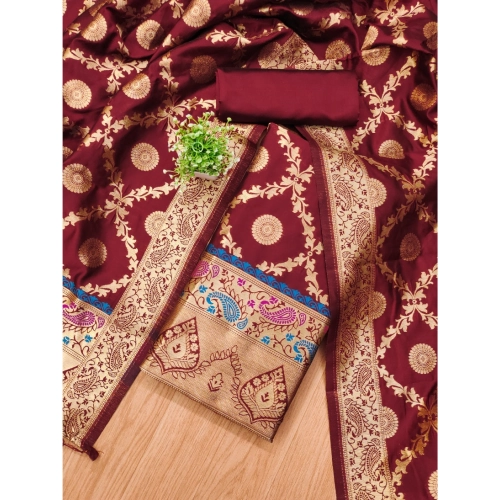 Women's Banarasi Silk Printed Unstitched Salwar Suit Material With Dupatta (Maroon, 3Mtrs) Women's Banarasi Silk Printed Unstitched Salwar Suit Material With Dupatta (Maroon, 3Mtrs)