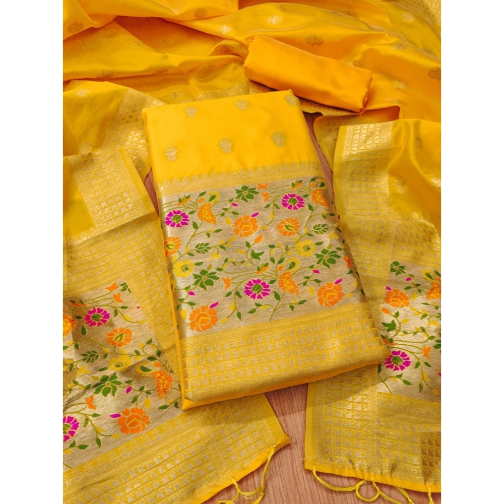 Generic Women's Banarasi Silk Printed Unstitched Salwar Suit Material With Dupatta (Yellow, 3Mtrs) Generic Women's Banarasi Silk Printed Unstitched Salwar Suit Material With Dupatta (Yellow, 3Mtrs)