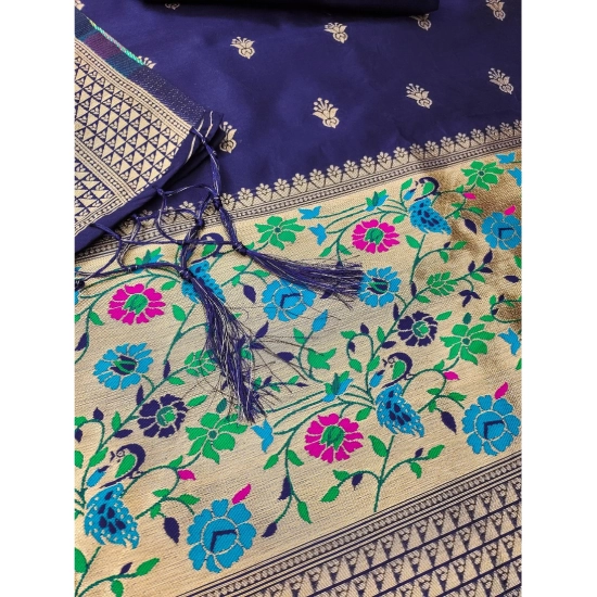 Generic Women's Banarasi Silk Printed Unstitched Salwar Suit Material With Dupatta (Navy Blue, 3Mtrs)