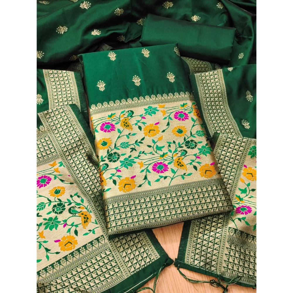 Generic Women's Banarasi Silk Printed Unstitched Salwar Suit Material With Dupatta (Bottle Green, 3Mtrs) Generic Women's Banarasi Silk Printed Unstitched Salwar Suit Material With Dupatta (Bottle Green, 3Mtrs)