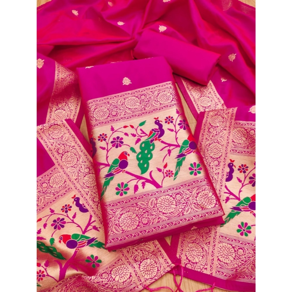 Generic Women's Banarasi Silk Printed Unstitched Salwar Suit Material With Dupatta (Pink, 3Mtrs) Generic Women's Banarasi Silk Printed Unstitched Salwar Suit Material With Dupatta (Pink, 3Mtrs)
