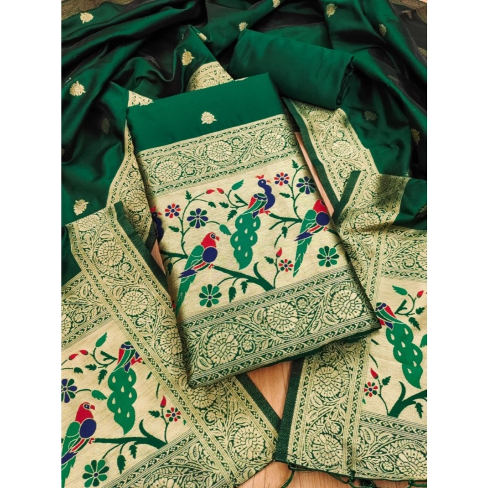 Generic Women's Banarasi Silk Printed Unstitched Salwar Suit Material With Dupatta (Bottle Green, 3Mtrs) Generic Women's Banarasi Silk Printed Unstitched Salwar Suit Material With Dupatta (Bottle Green, 3Mtrs)