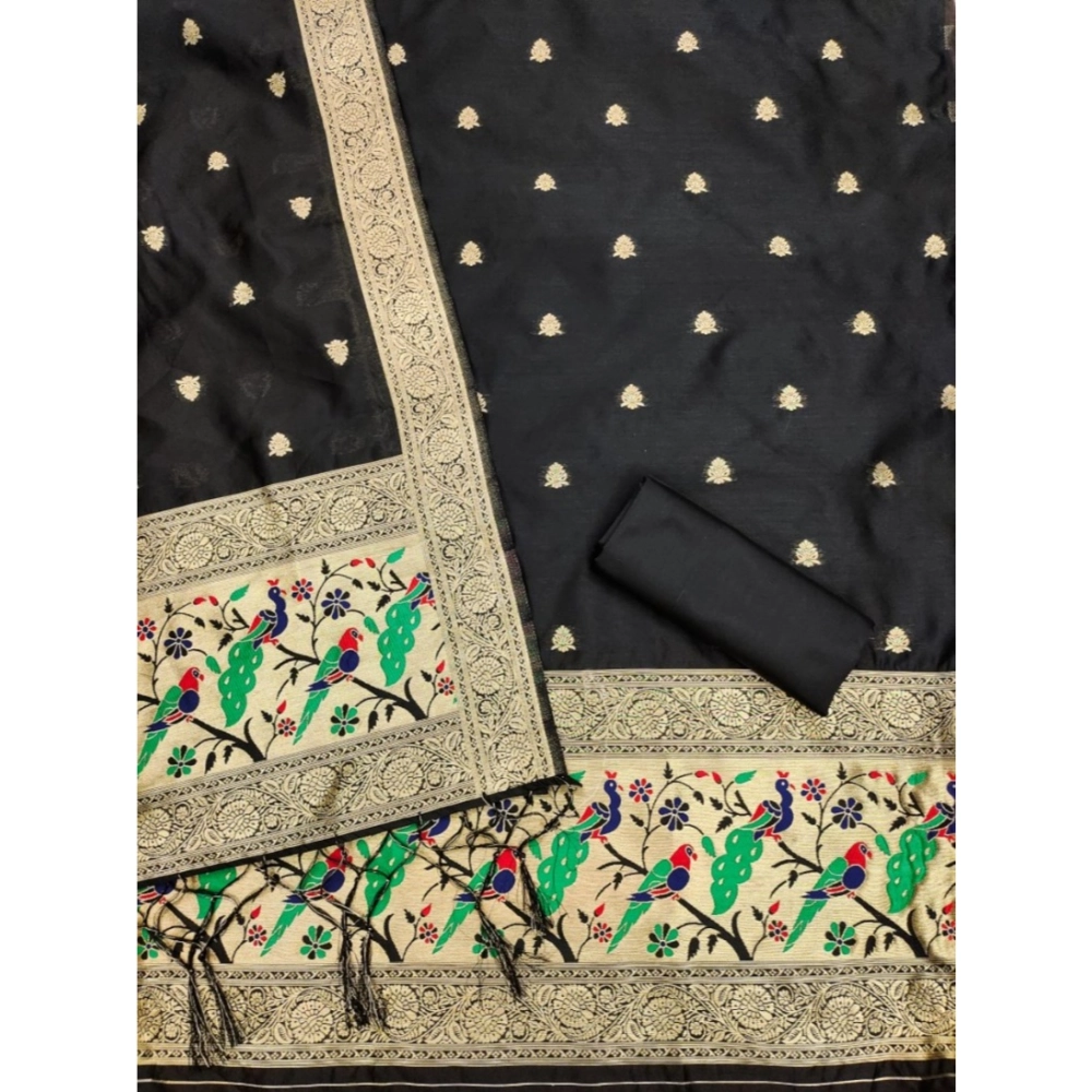 Generic Women's Banarasi Silk Printed Unstitched Salwar Suit Material With Dupatta (Black, 3Mtrs) Generic Women's Banarasi Silk Printed Unstitched Salwar Suit Material With Dupatta (Black, 3Mtrs)