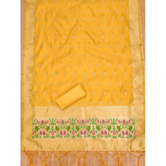 Generic Women's Banarasi Silk Printed Unstitched Salwar Suit Material With Dupatta (Yellow, 3Mtrs)
