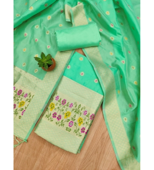 Generic Women's Banarasi Silk Printed Unstitched Salwar Suit Material With Dupatta (Sea Green, 3Mtrs)