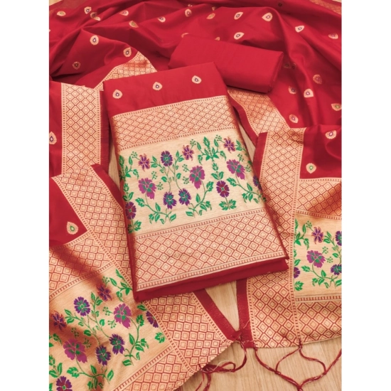 Generic Women's Banarasi Silk Printed Unstitched Salwar Suit Material With Dupatta (Red, 3Mtrs) Generic Women's Banarasi Silk Printed Unstitched Salwar Suit Material With Dupatta (Red, 3Mtrs)