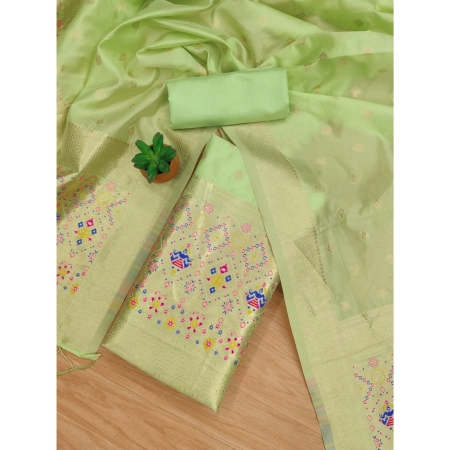 Generic Women's Banarasi Silk Printed Unstitched Salwar Suit Material With Dupatta (Pista, 3Mtrs)