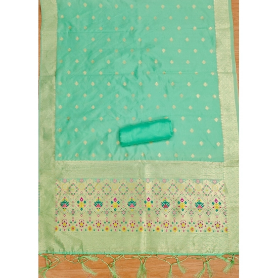 Generic Women's Banarasi Silk Printed Unstitched Salwar Suit Material With Dupatta (Sea Green, 3Mtrs)