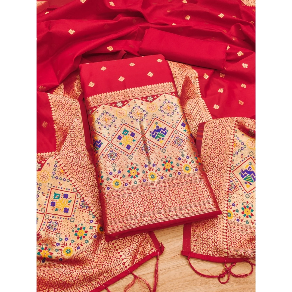 Generic Women's Banarasi Silk Printed Unstitched Salwar Suit Material With Dupatta (Red, 3Mtrs) Generic Women's Banarasi Silk Printed Unstitched Salwar Suit Material With Dupatta (Red, 3Mtrs)